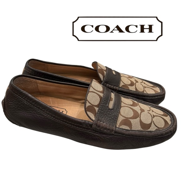COACH Men's Neal Leather Jacquard Signature C Logo Driving Mocs Loafers 10 - Picture 1 of 8